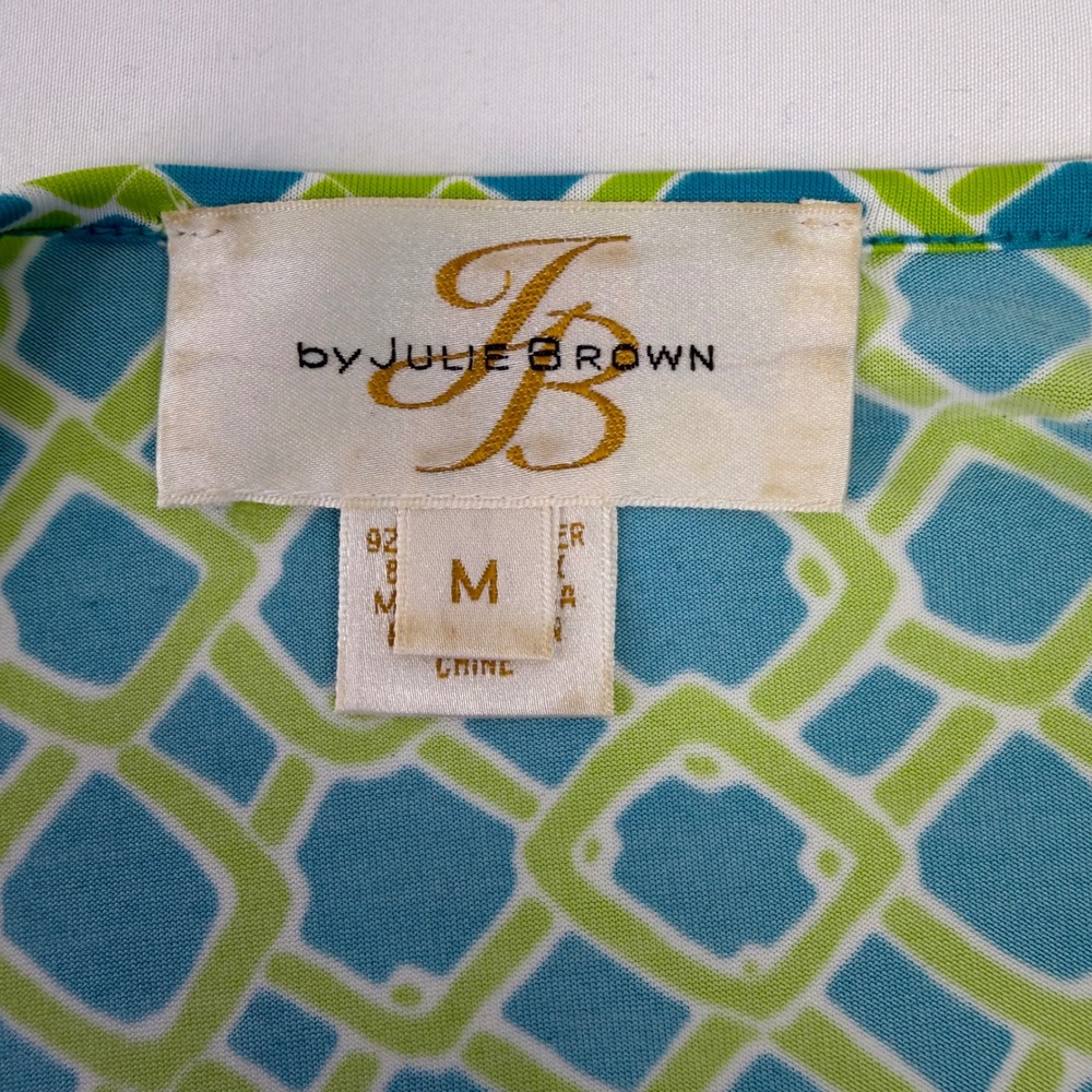 Julie Brown Womens Dress Geometric Wrap Blue Green V-Neck Mid Length Sz M Career - Picture 4 of 12
